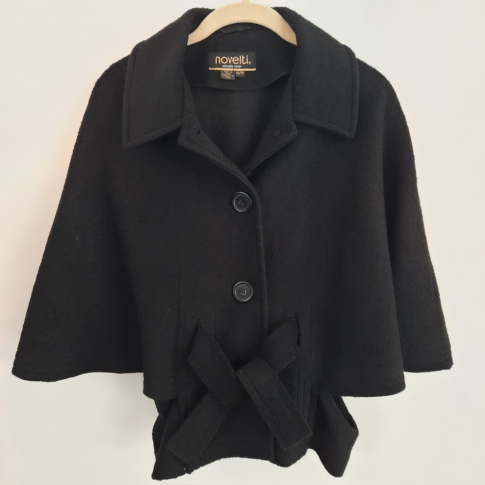 NOVELTI ~ Adorable Junior Black Cape Coat 45% Wool Size M
